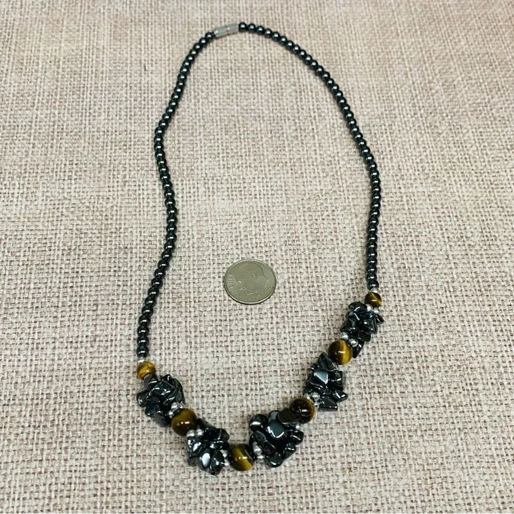 Hematite and Tiger Eye Beaded Necklace‎